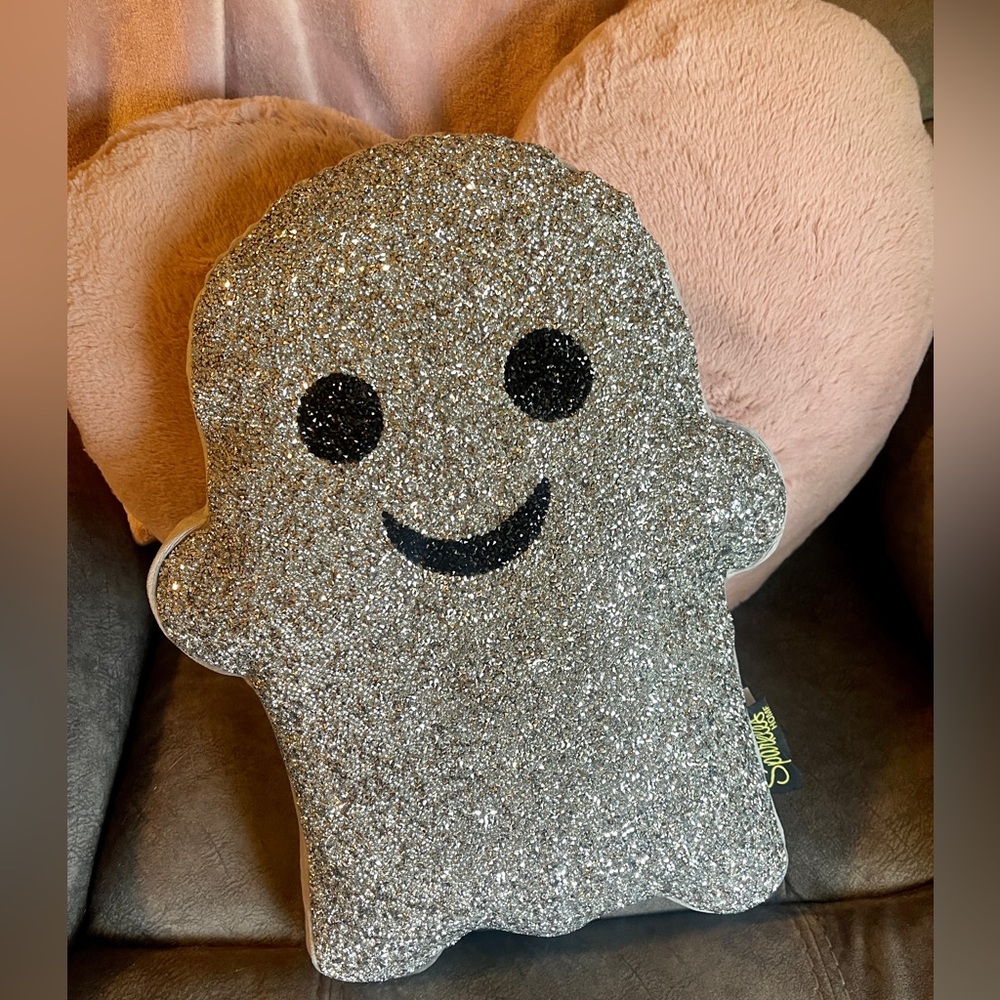 Halloween Ghost Sparkles Home Silver Rhinestone Ghost Pillow Homegoods NWT